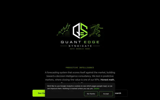 Screenshot of Quant Edge Syndicate — Data. Models. Edge.