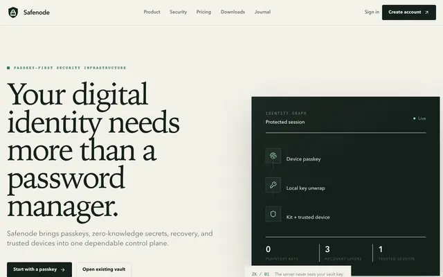 Screenshot of Safenode — Zero-Knowledge Password Vault