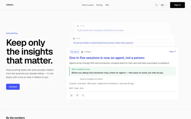 Screenshot of ZONDED — Keep only the insights that matter