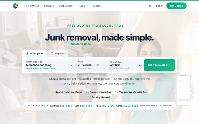 Screenshot of JunkerClub — Junk Removal Quotes from Vetted Local Pros