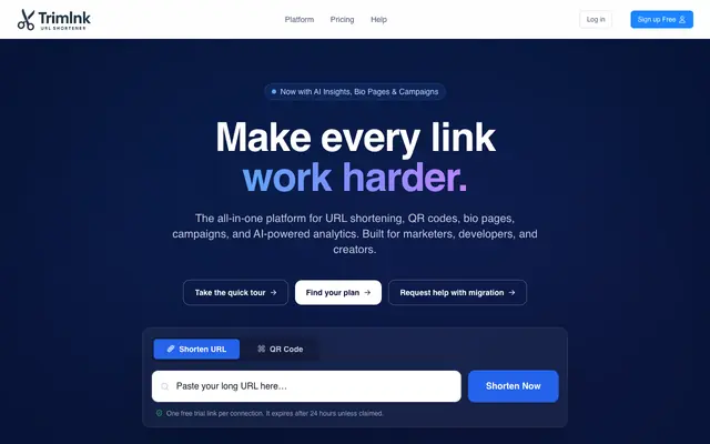 Screenshot of URL Shortening & Link Tracking — TrimLnk