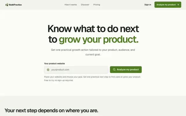 Screenshot of BuildTraction | Know what to do next to grow your product