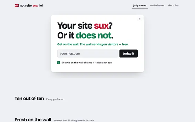 Screenshot of your site sux? one honest word for any website
