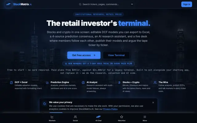 Screenshot of StockMatrix.AI — AI-Powered Stock Terminal