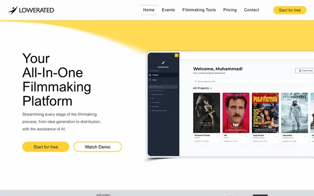 Screenshot of All-in-one Filmmaking Platform | Lowerated
