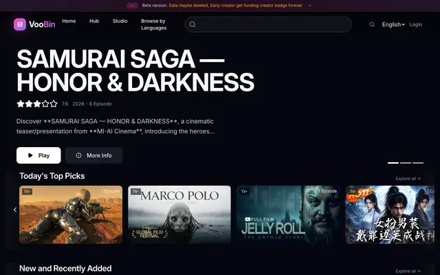 Screenshot of Voobin | AI Films & AI Movies – Watch and Discover AI Cinema