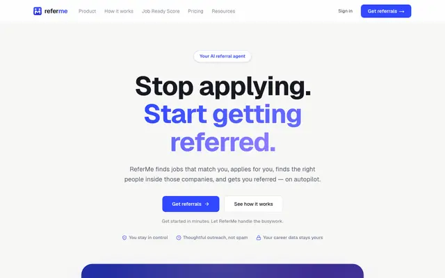 Screenshot of ReferMe — Stop Applying. Start Getting Referred.