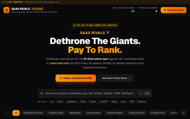 Screenshot of SaaS Rivals ⚔️ | Pay-to-Rank Competitor Board