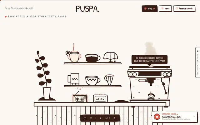 Screenshot of PUSPA | Retro Handcrafted Cafe & Specialty Roasters (Est. 1984)