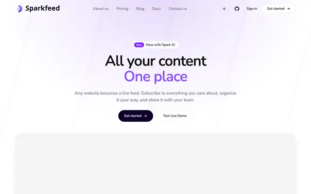 Screenshot of SparkFeed | Follow any website without the noise