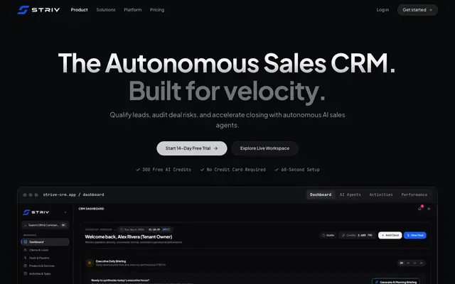 Screenshot of STRIV CRM — Autonomous AI Sales CRM & Pipeline Engine