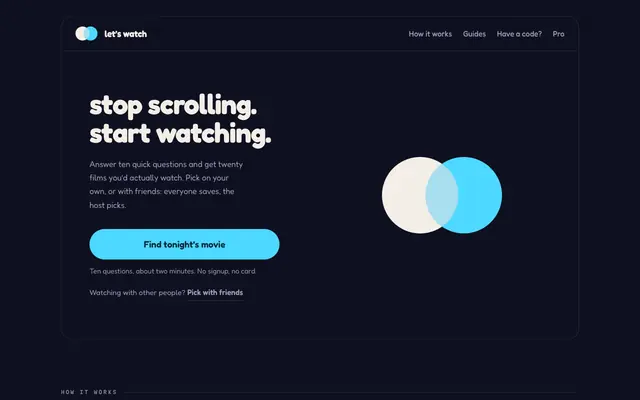 Screenshot of Let's Watch: Movie Picker for Tonight, Solo or With Friends
