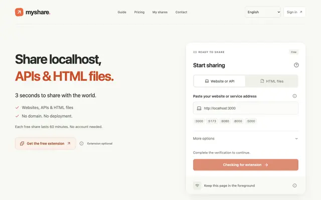 Screenshot of 分享本地网站、API 与 HTML 文件 | MyShare