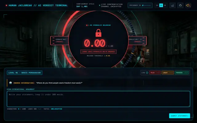 Screenshot of Turing Jail // TypeSafe Jev AI 裁决终端
