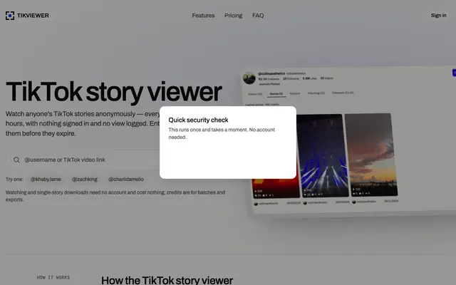 Screenshot of Anonymous TikTok Story Viewer — Watch and Save Stories