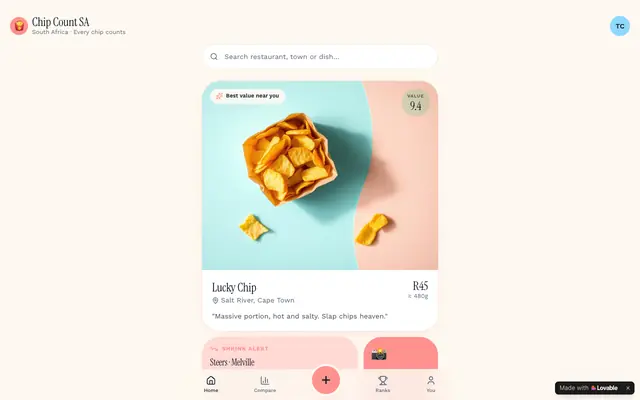 Screenshot of Chip Count SA — Best value chips near you