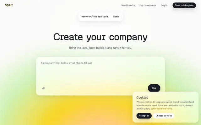 Screenshot of Create your company | Spelt