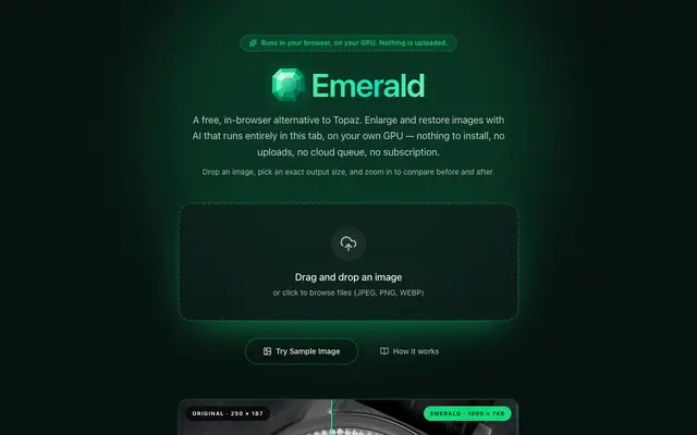 Screenshot of Emerald — Local AI Image Upscaler