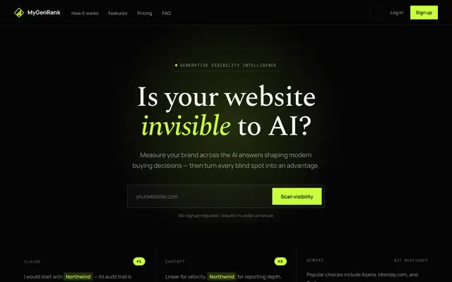 Screenshot of MyGenRank — See how AI sees your brand