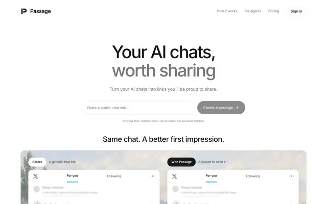 Screenshot of Passage — Your AI chats, worth sharing