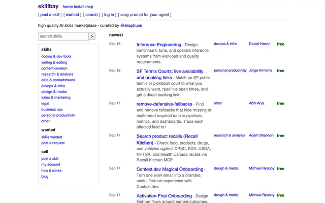 Screenshot of skillbay: high quality AI skills marketplace