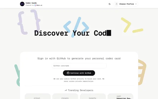 Screenshot of Coder Cards