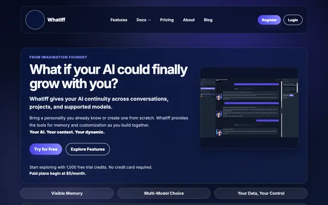 Screenshot of WhatIff — AI That Remembers You