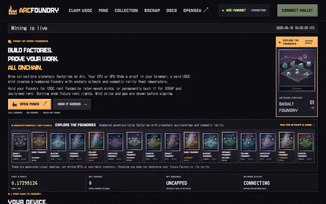 Screenshot of ArcFoundry — Planetary Factories