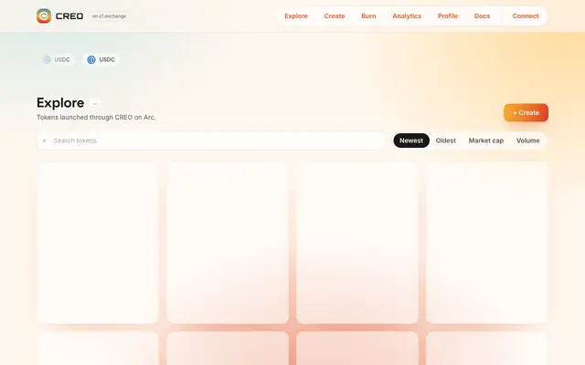 Screenshot of CREO - cinematic AI launchpad