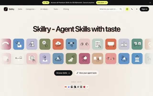Screenshot of Agent Skills for Claude Code, Codex & Cursor | Skillry