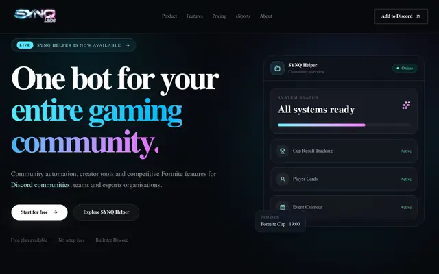 Screenshot of SYNQ Labs | Technology for Gaming Communities