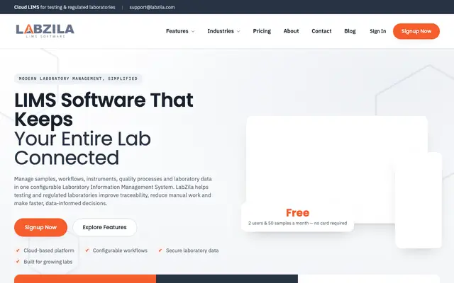 Screenshot of LIMS Software for Modern Laboratories | LabZila