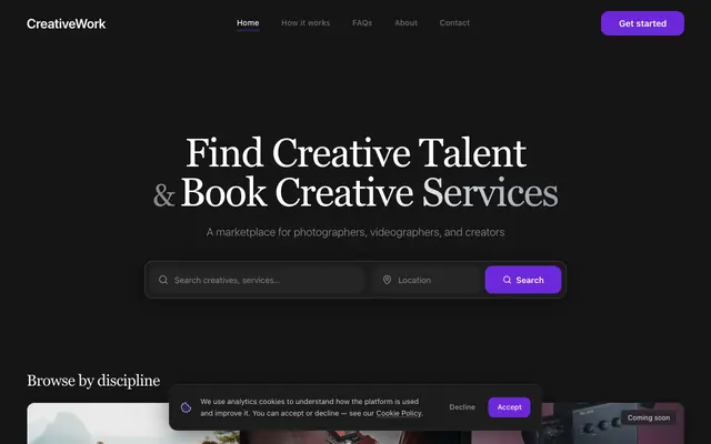 Screenshot of CreativeWork — Where Creativity Connects