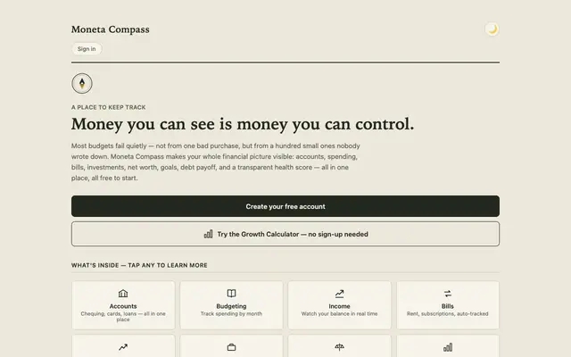 Screenshot of Moneta Compass