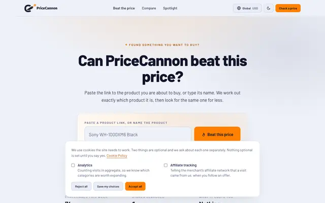 Screenshot of PriceCannon — Find a better price before you buy