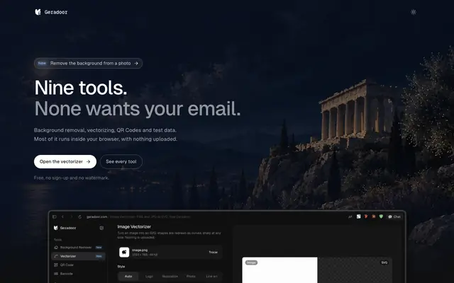 Screenshot of Geradoor · Ferramentas grátis que rodam no seu navegador