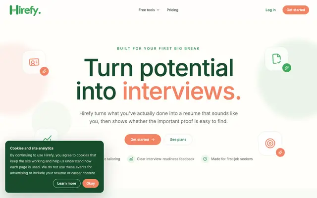 Screenshot of AI Resume Builder for First Jobs | Hirefy