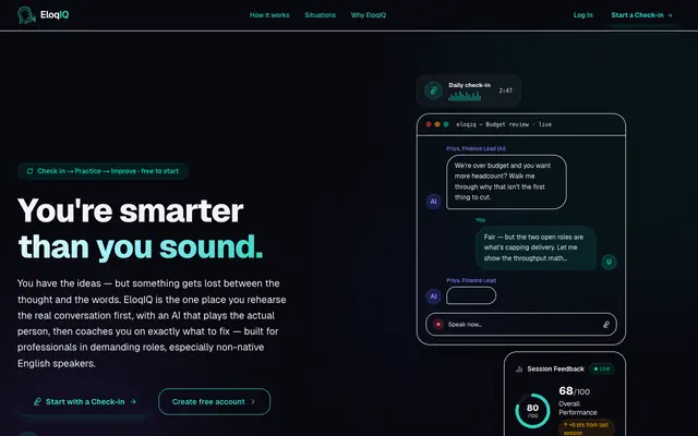 Screenshot of EloqIQ — AI Conversation Pressure Simulator