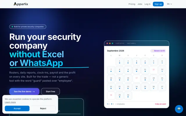 Screenshot of Appartix — Software de gestión para empresas de seguridad privada · Appartix