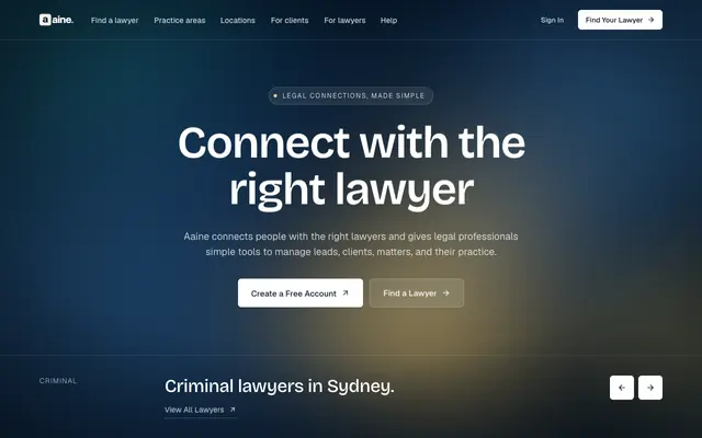 Screenshot of Aaine | Legal Practice Management & Client Growth Platform