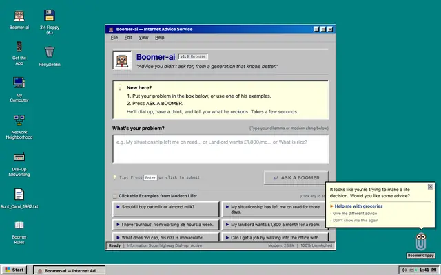 Screenshot of Ask a Boomer — AI Boomer Advice Generator | Boomer-ai