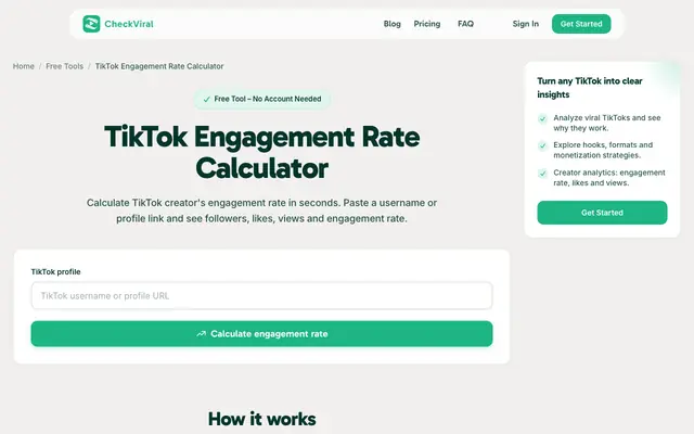 Screenshot of TikTok Engagement Rate Calculator – Free Profile Analyzer