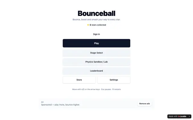 Screenshot of Bounceball — Arcade Physics Platformer & Sandbox