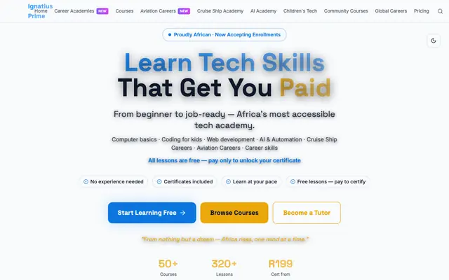 Screenshot of Ignatius Prime-Tech Institute — Tech Academy & Digital Skills
