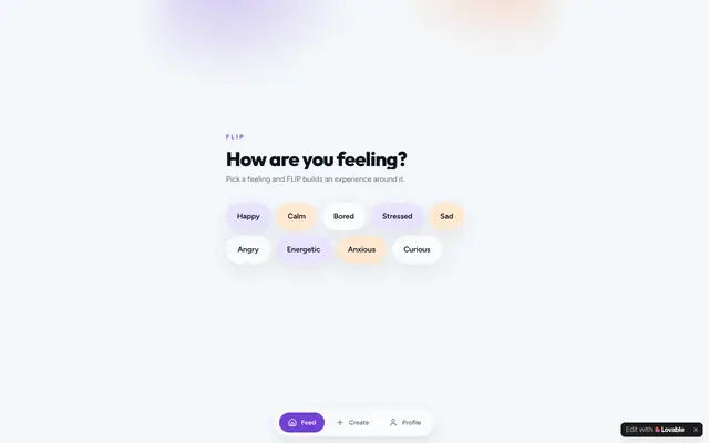 Screenshot of FLIP — an endless feed of tiny playable experiences