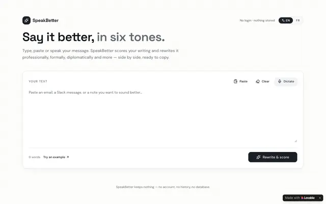 Screenshot of SpeakBetter - AI Text Rewriter, Professional Email & Tone Converter