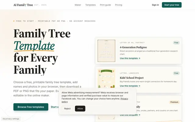 Screenshot of Family Tree Template — Free, Printable & Editable