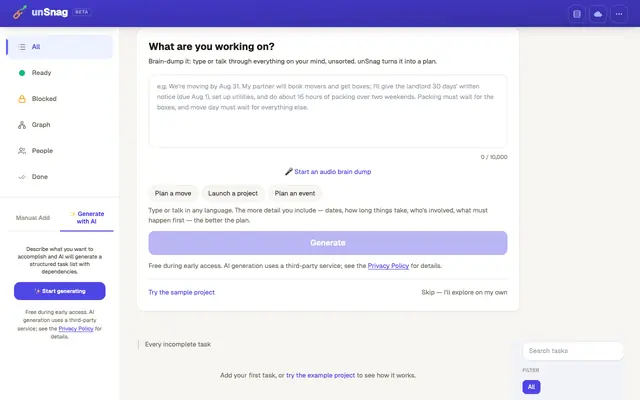 Screenshot of unSnag — Beta