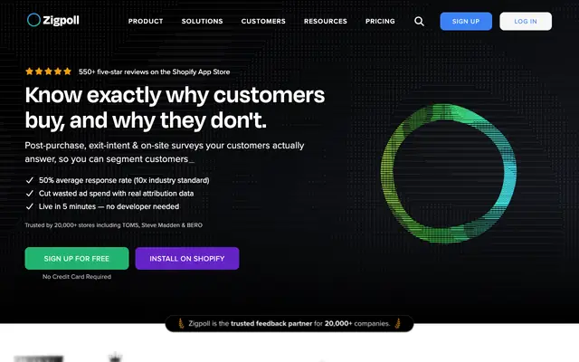 Screenshot of Zigpoll — Post-Purchase & On-Site Surveys for Shopify