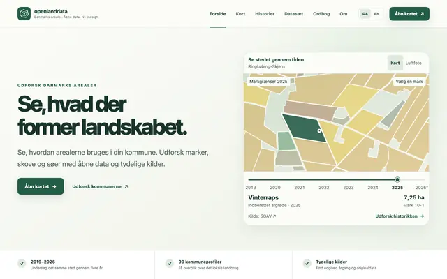 Screenshot of openlanddata · Danske arealdata gjort forståelige